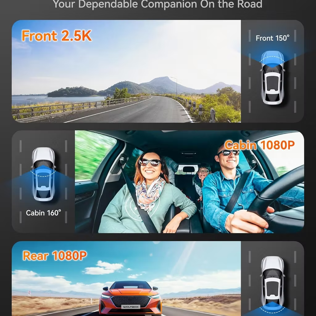 WOLFBOX i07 3 Channel Dash Cam 行車記錄儀 香港行貨 兩年保養 套裝連安裝服務