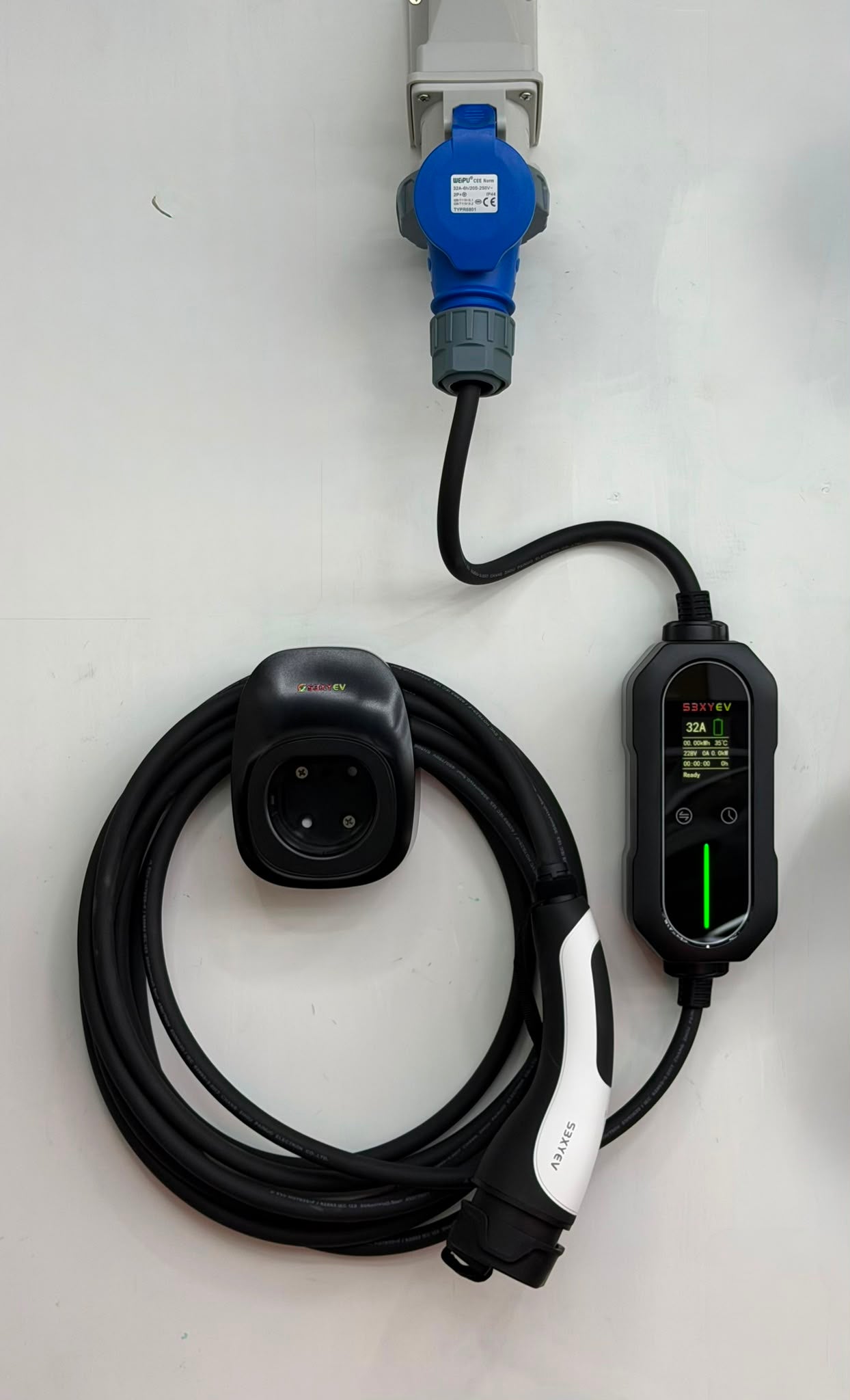 S3XYEV 32A雙溫控藍色工業頭3針(56mm)IP67帶溫控CEE to Type 2 流動充電器(第二代)兩年保用 現貨