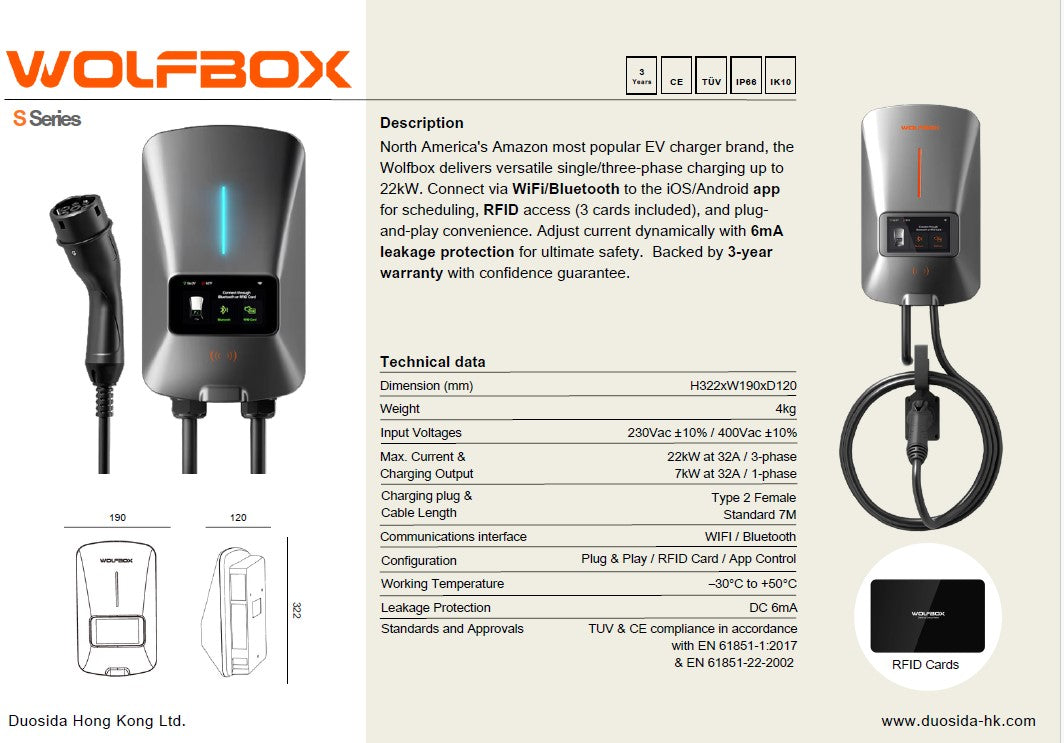 WolfBox S (EHSS屋苑充電易資助計劃)電動車充電裝置安裝工程全包套餐(三年保用)