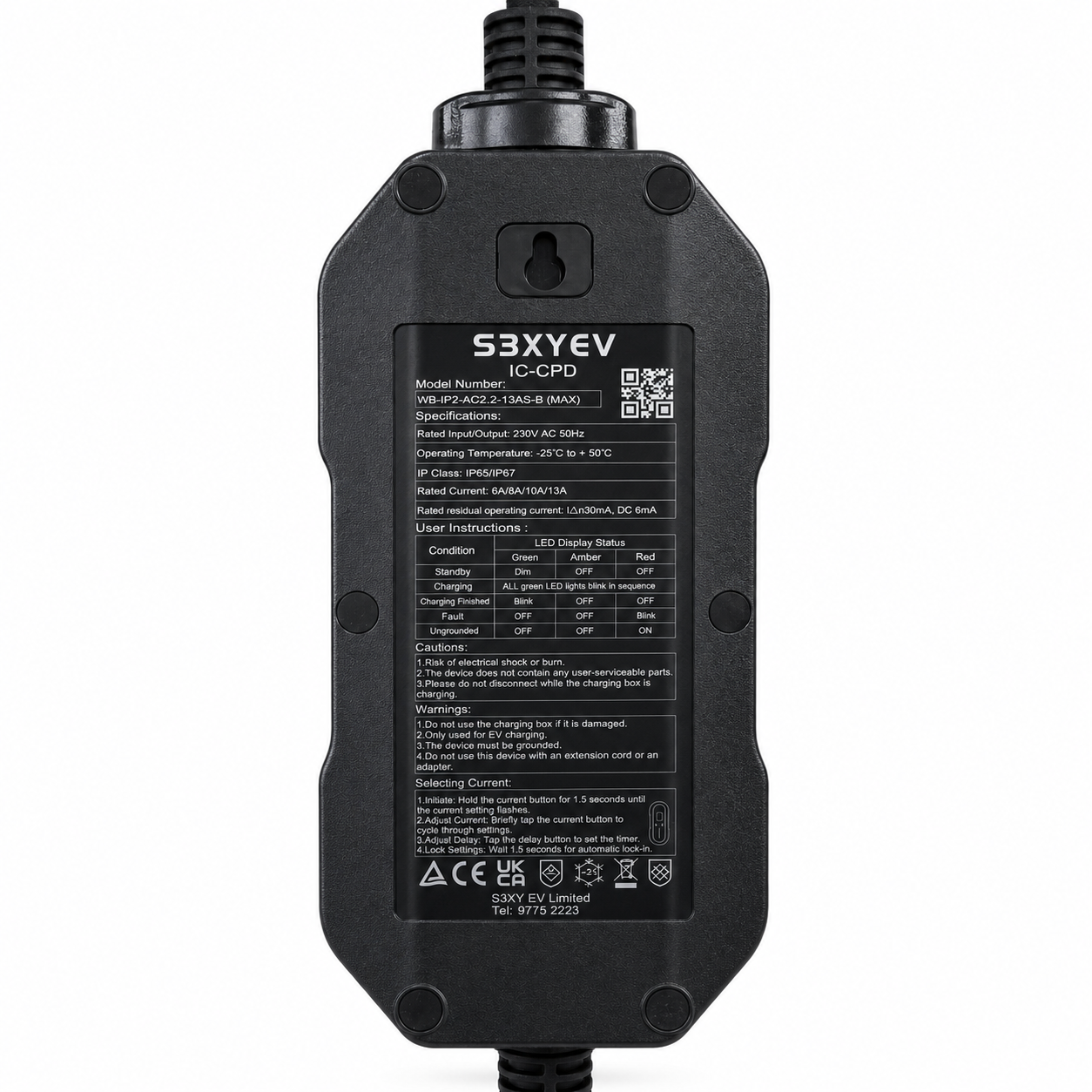 S3XYEV 32A雙溫控藍色工業頭3針(56mm)IP67帶溫控CEE to Type 2 流動充電器(第二代)兩年保用 現貨