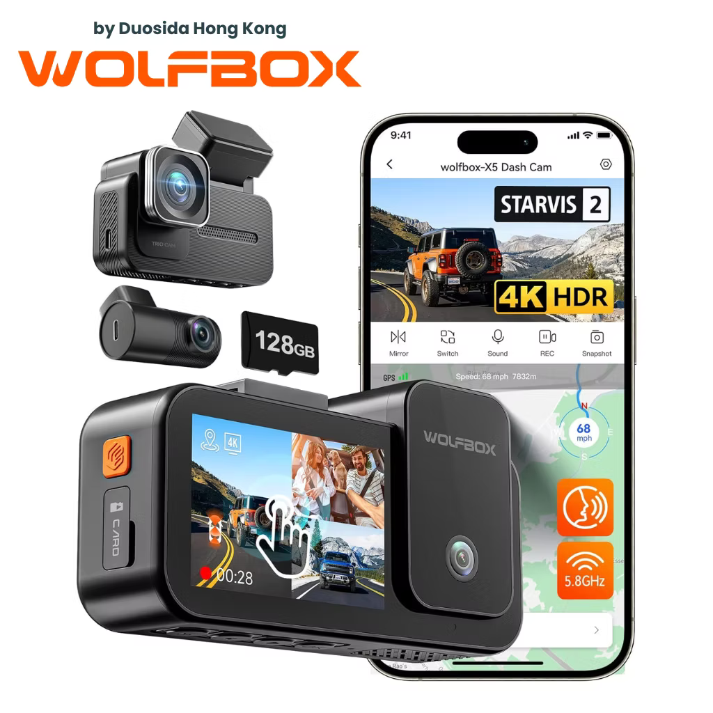 WOLFBOX X5 3 Channel 4K HDR Dash Cam 行車記錄儀 香港行貨 兩年保養 套裝連安裝服務