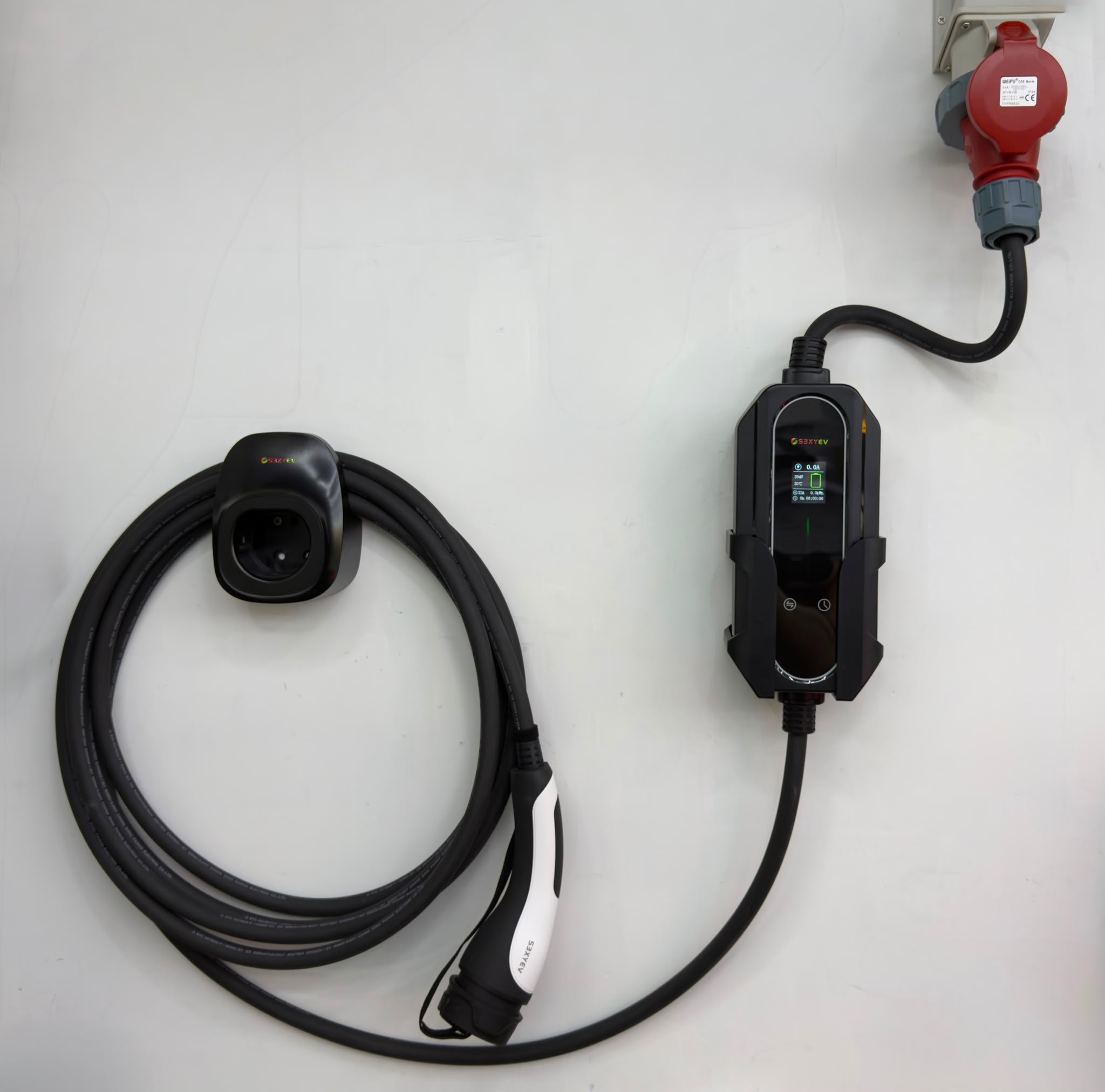 S3XYEV 32A三相雙溫控紅色工業頭5針(62mm)IP67帶溫控CEE to Type 2流動充電器(第二代)7.5米 兩年保用(現貨)