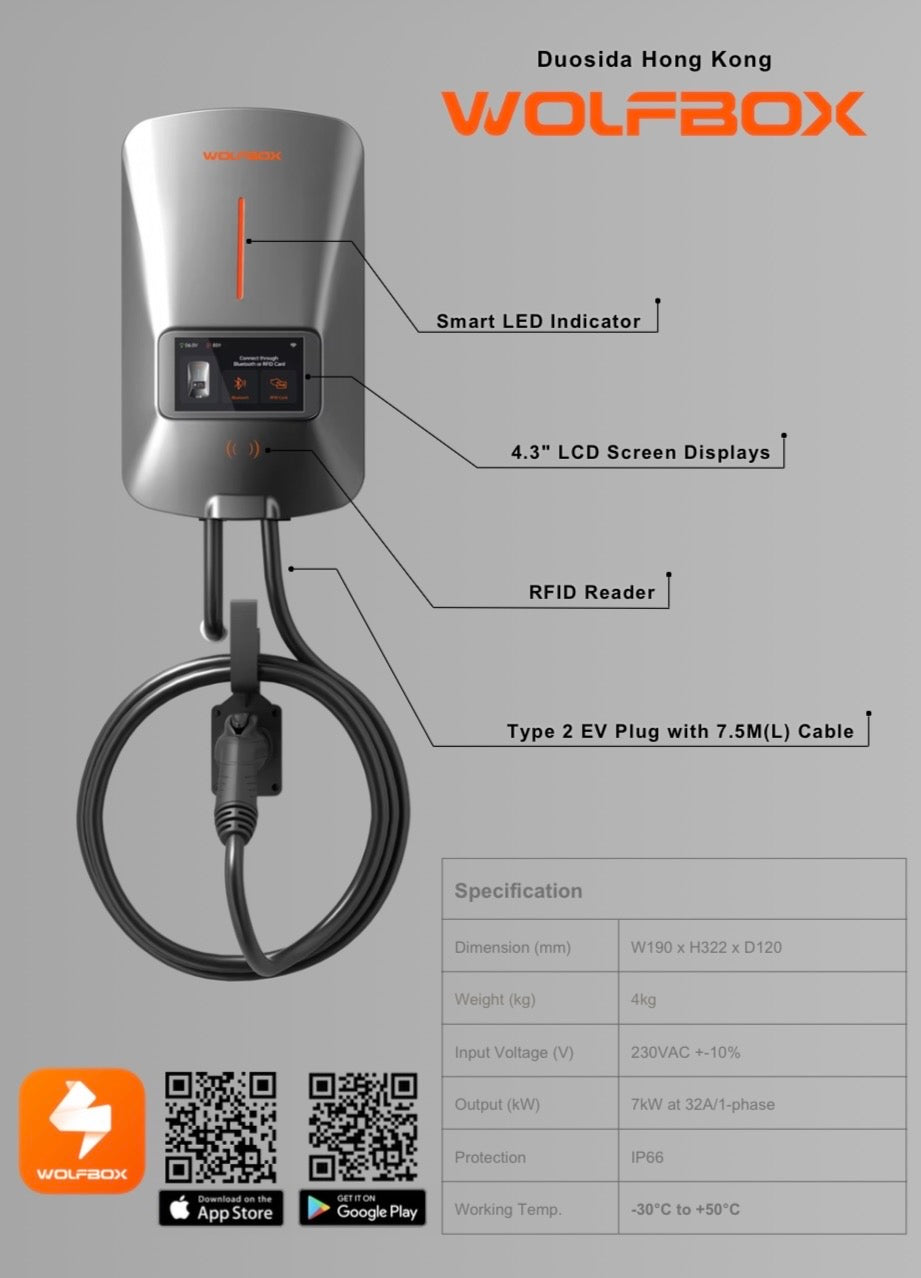 WolfBox S (EHSS屋苑充電易資助計劃)電動車充電裝置安裝工程全包套餐(三年保用)