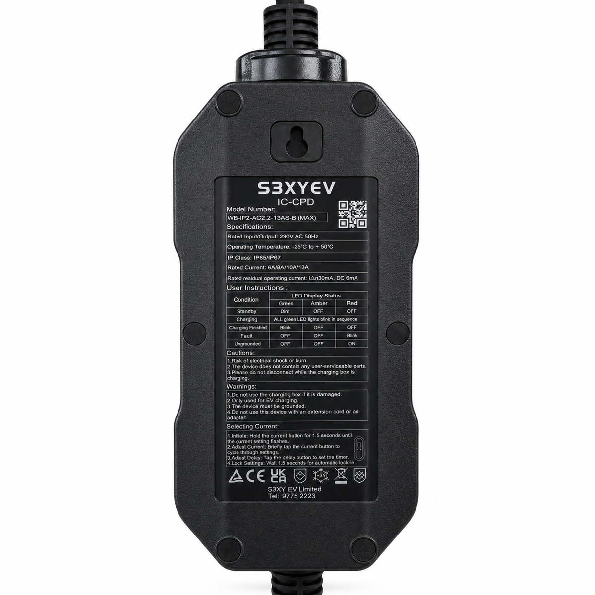 S3XYEV 32A雙溫控藍色工業頭3針(56mm)IP67帶溫控CEE to Type 2 流動充電器(第二代)兩年保用 現貨